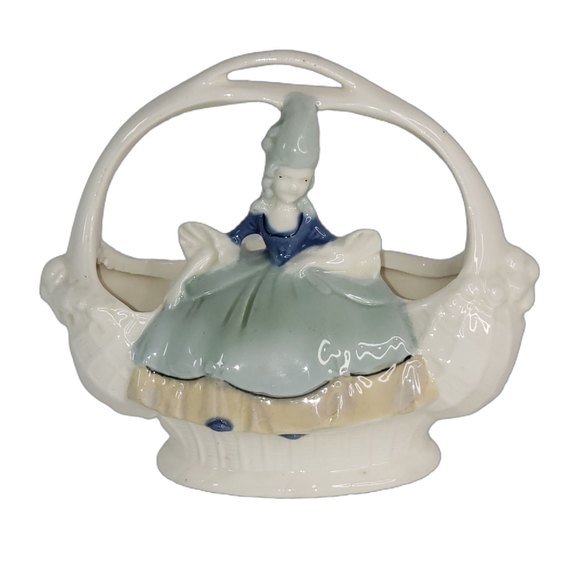 Graceful Vintage Japanese Blue and White Porcelain Lady Figurine Vase Edwardian - Picture 2 of 11